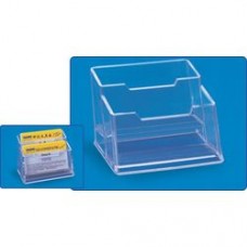 Suport plastic pentru 2 seturi carti de vizita, pentru birou, KEJEA - transparent