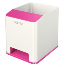 Suport instrumente de scris, LEITZ Wow cu amplificare sunet - roz metalizat/alb