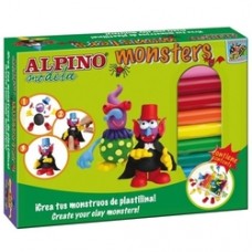 Kit 12 culori plastilina + 4 seturi accesorii, ALPINO Monsters