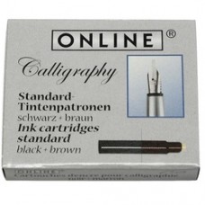 Patroane cerneala pentru stilou caligrafic, ONLINE - negru/maro, 12 buc/cutie